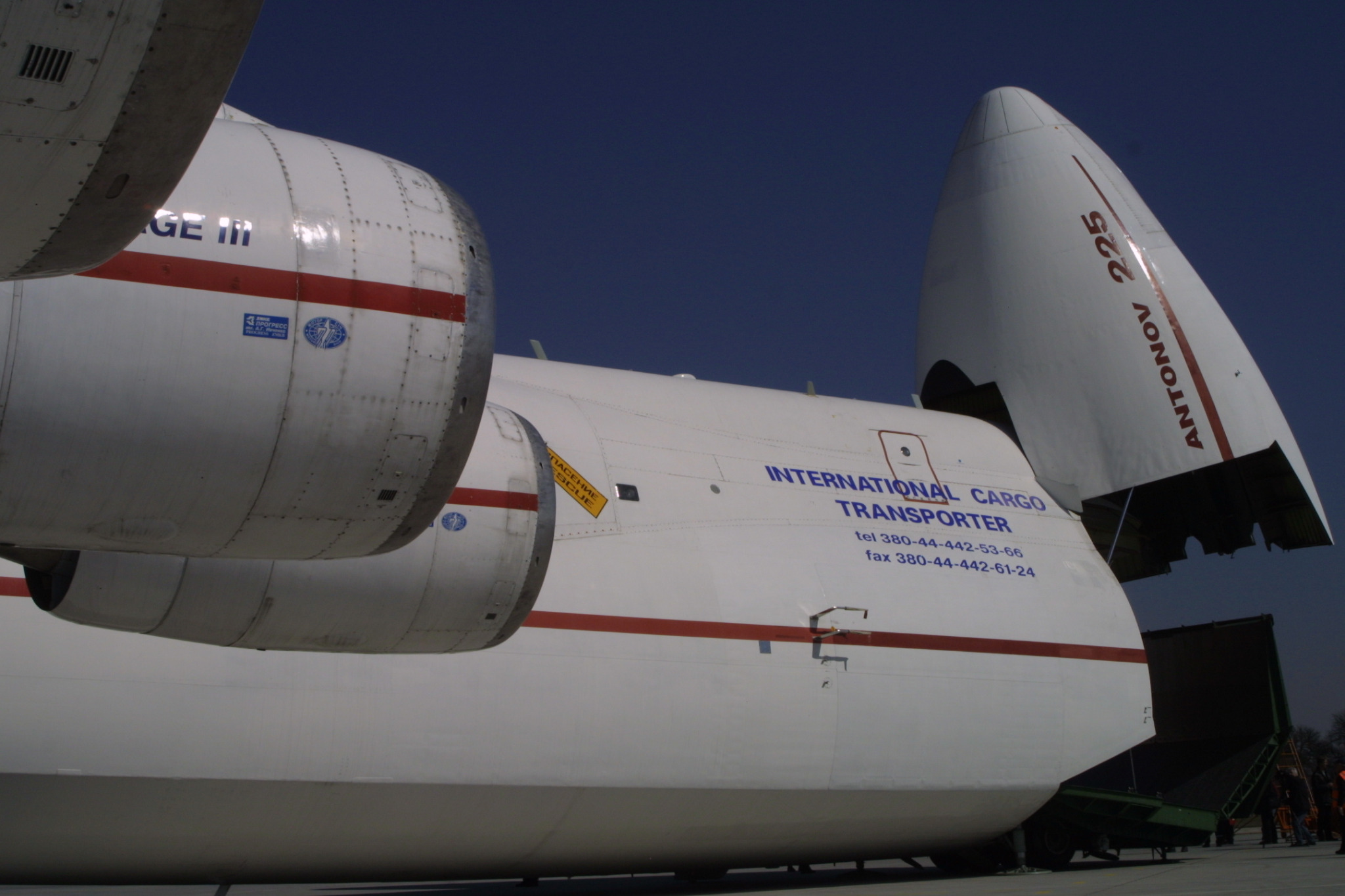 Antonov An-225 UR-82060 at Linz with open tail cargo area