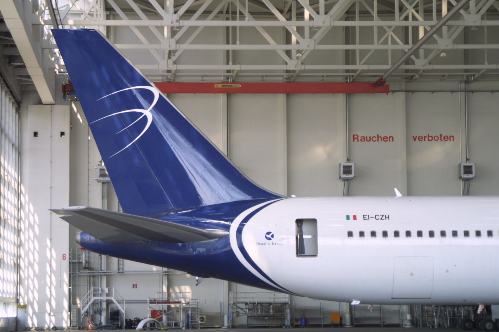 Blue Panorama EI-CZH in a Munich maintenance hangar on 16 May 2003