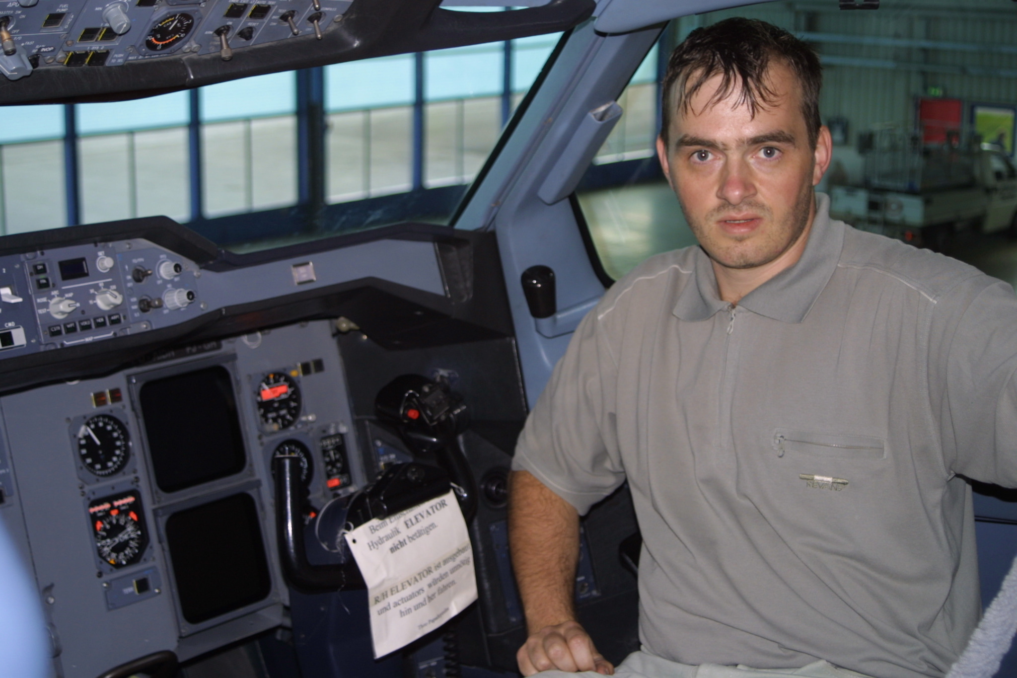 Kai-jens Meyer in the cockpit of Lufthansa Airbus A310 D-AIDH Wetzlar at Stuttgart on 20 May 2003